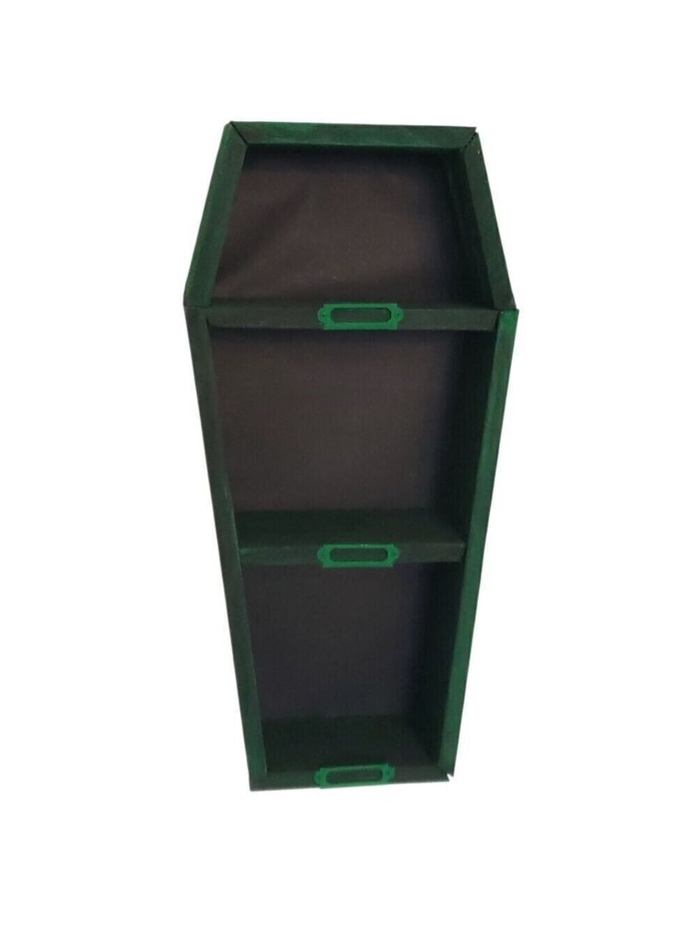 Decorative Green & Black Cedar Coffin Shelf with Nameplates